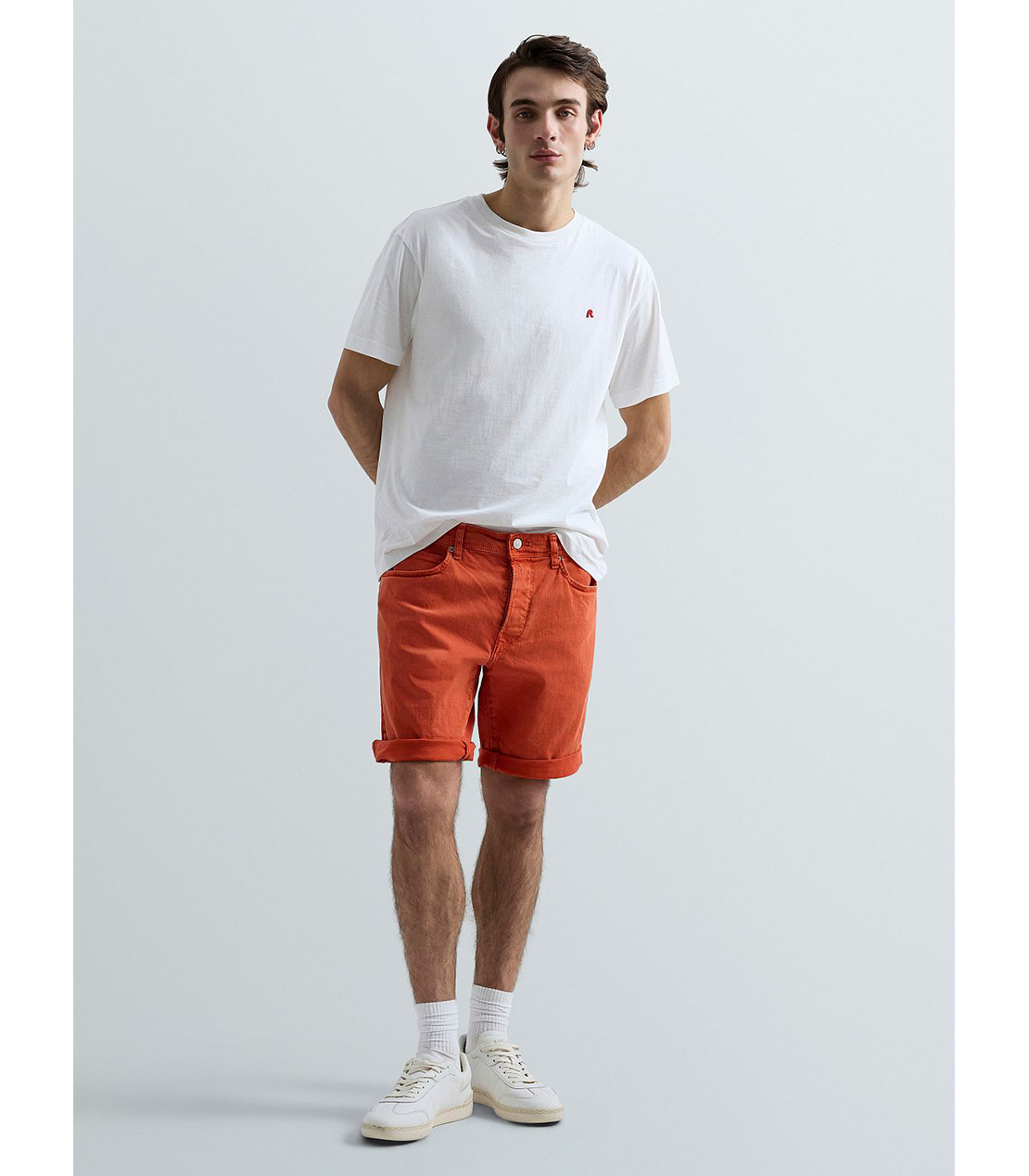 テーパードフィットカラーデニムショーツ 詳細画像 オレンジ 2